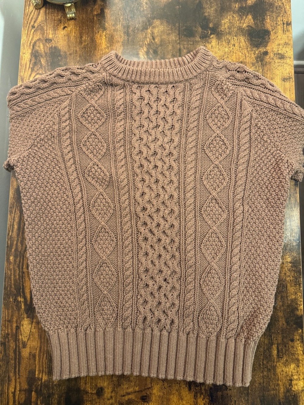 Cable Knit Short Sleeve Sweater Top - Dusty brown